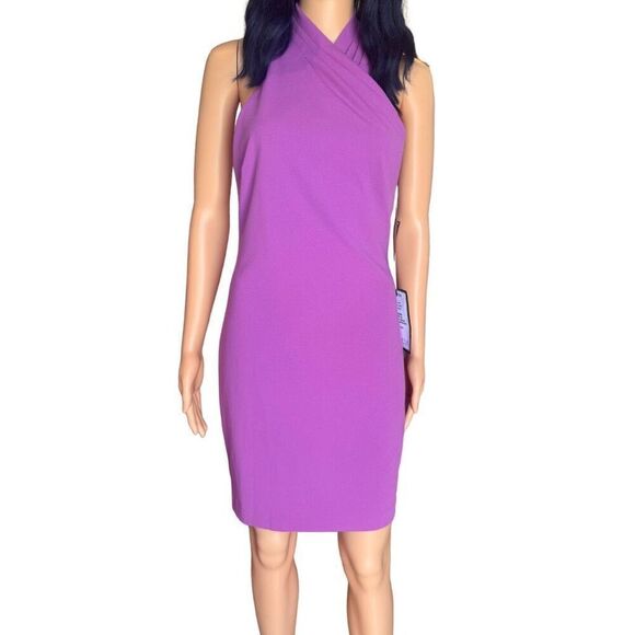 NWT Rachel Rachel Roy Harland Halter Sheath Dress Small Purple Wedding Guest - Picture 2 of 6